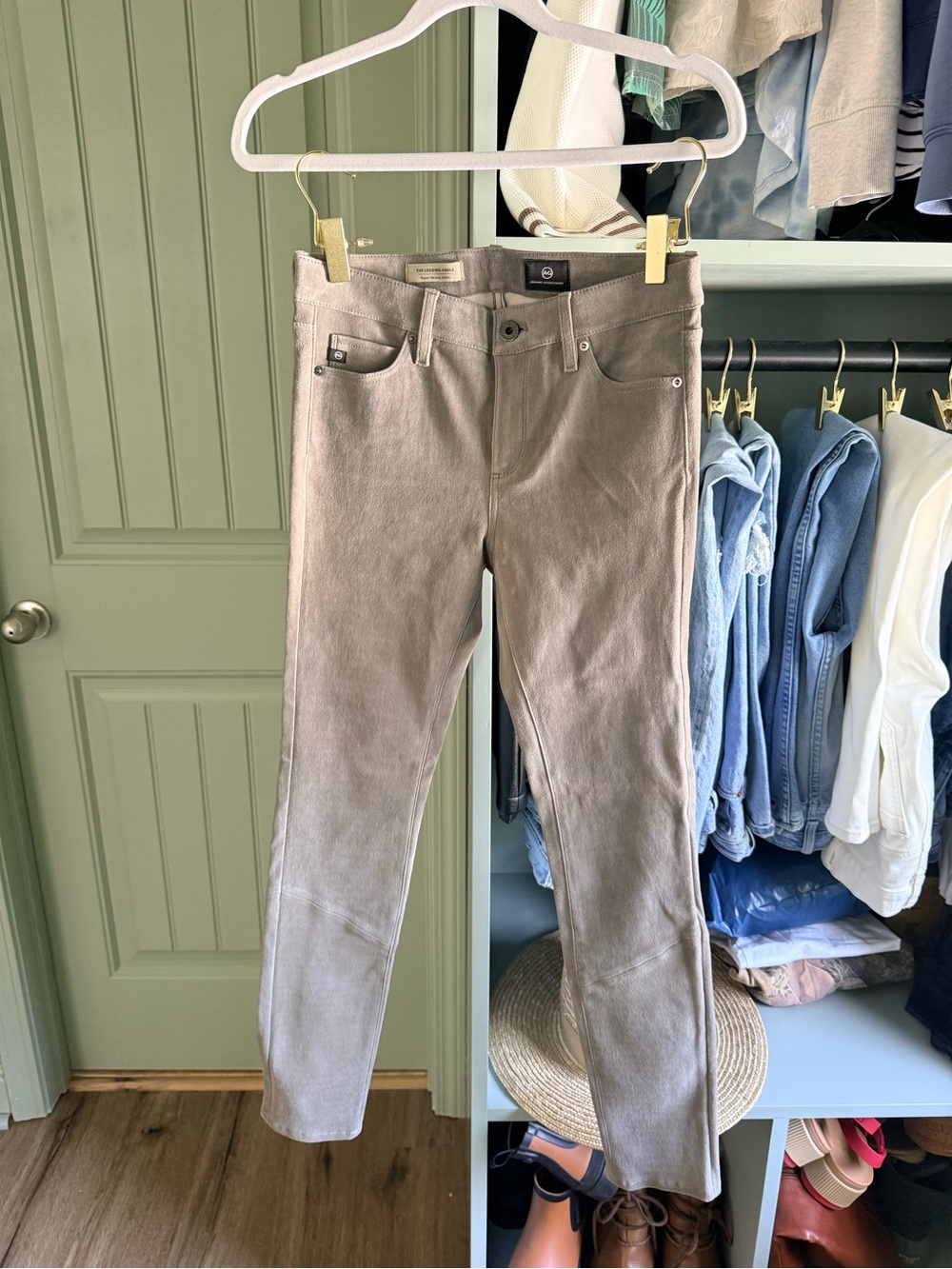 AG Gray Lamb Leather Women's Pants - Skinny Ankle